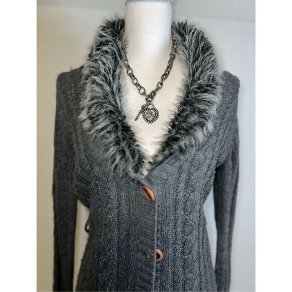 Vintage Turkish Fur Trimmed Cardigan y2k MEDIUM - Picture 1 of 8